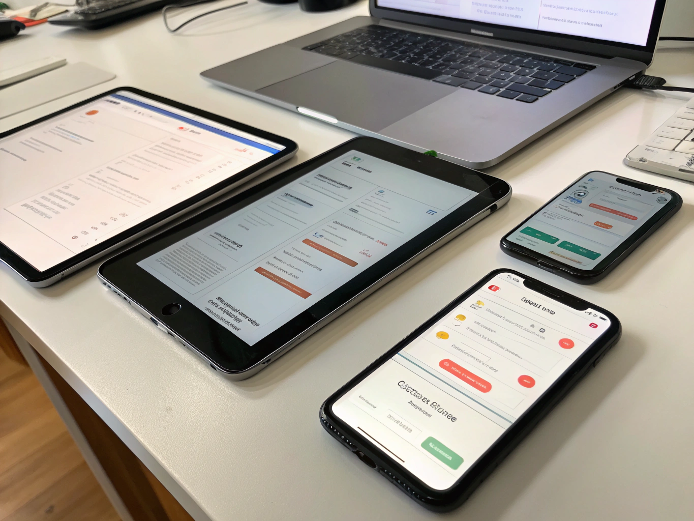Developer testing mobile app touch states across iOS and Android test hardware